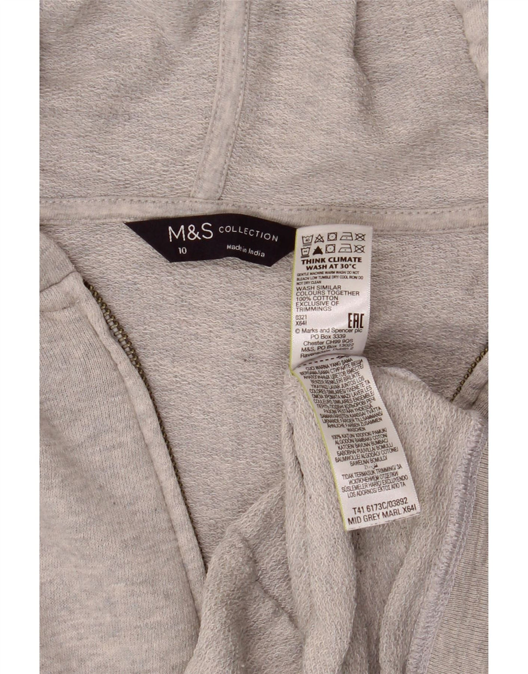 Pulover pentru femei Marks & Spencer, supradimensionat, cu fermoar, bumbac, 10 UK, gri mic