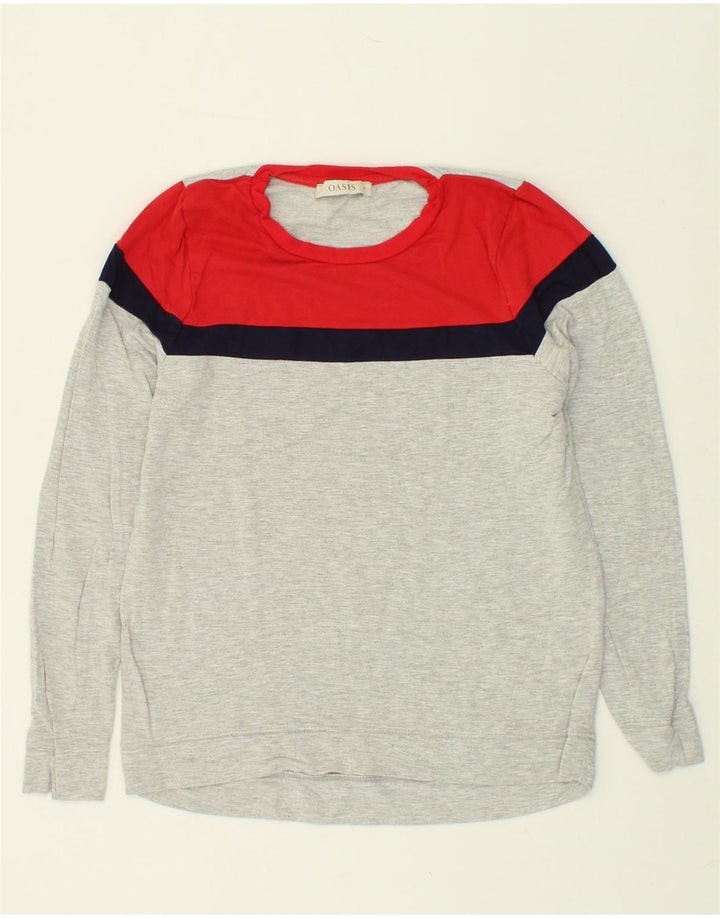 OASIS Womens Sweatshirt Jumper UK 10 Small Grey Colourblock Viscose Vintage Oasis and Second-Hand Oasis from Messina Hembry 