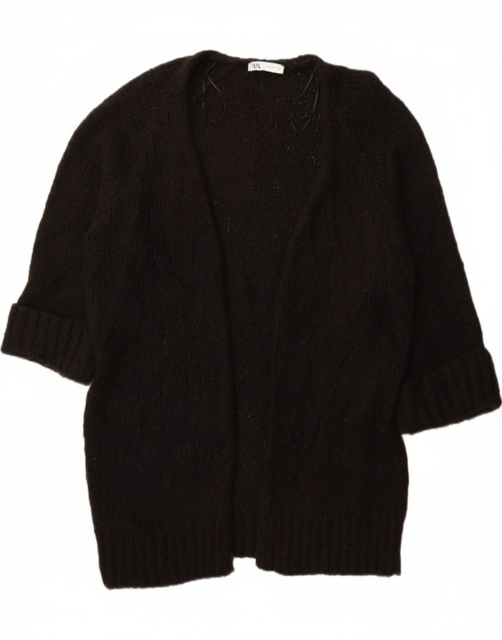 ZARA Womens Oversized Longline Open Cardigan Sweater UK 10 Small Black