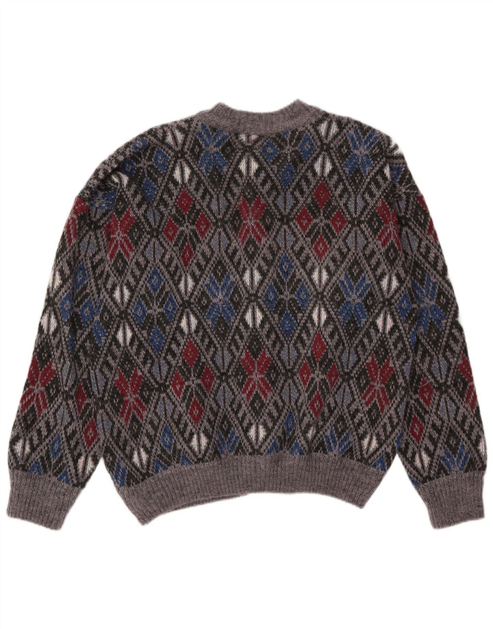 Pulover Cardigan Vintage pentru bărbați Gri mediu Argyle/Diamond Acrylic