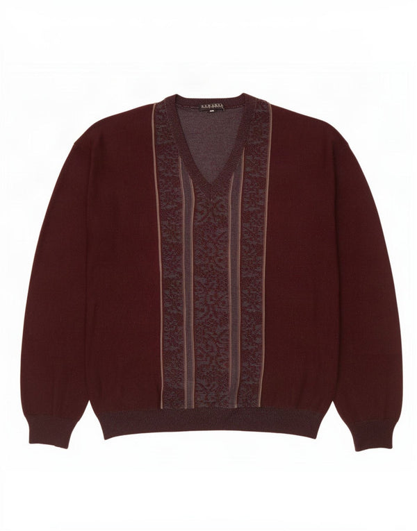 Pulover vintage pentru bărbați cu decolteu în V, mare, lână Fair Isle, maro