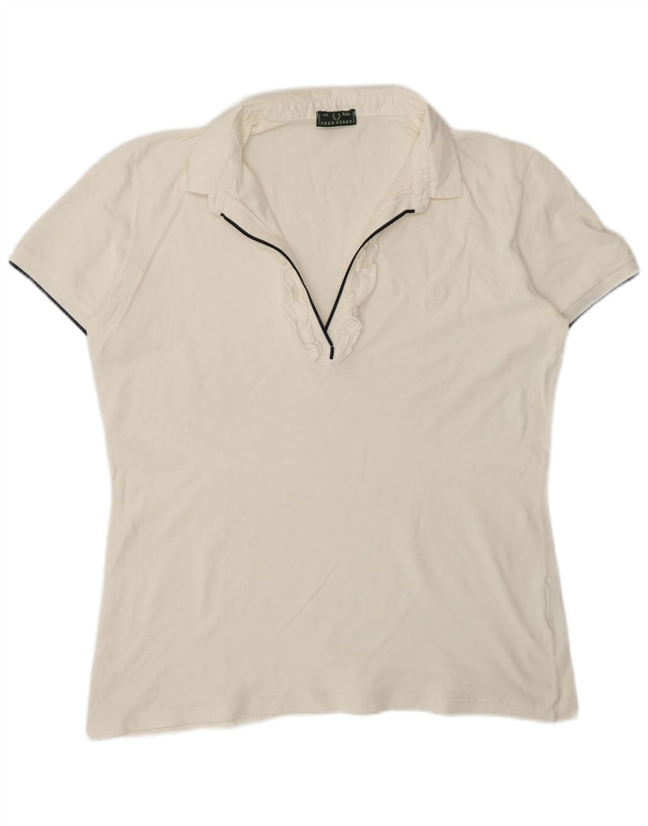Fred Perry Tricou polo pentru femei cu volane în față UK 20 2XL Alb