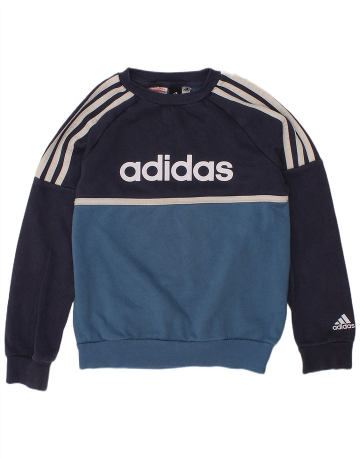 Pulover cu grafică Adidas pentru băieți, 7-8 ani, albastru bleumarin