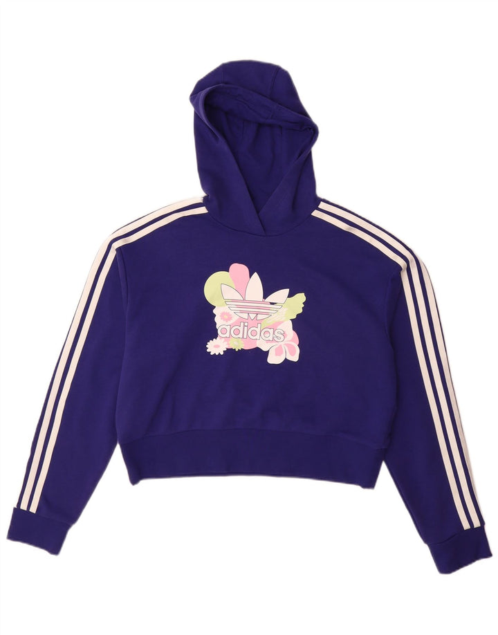 Pulover pentru fete ADIDAS Crop Graphic Hoodie 13-14 ani, purpuriu, bumbac floral