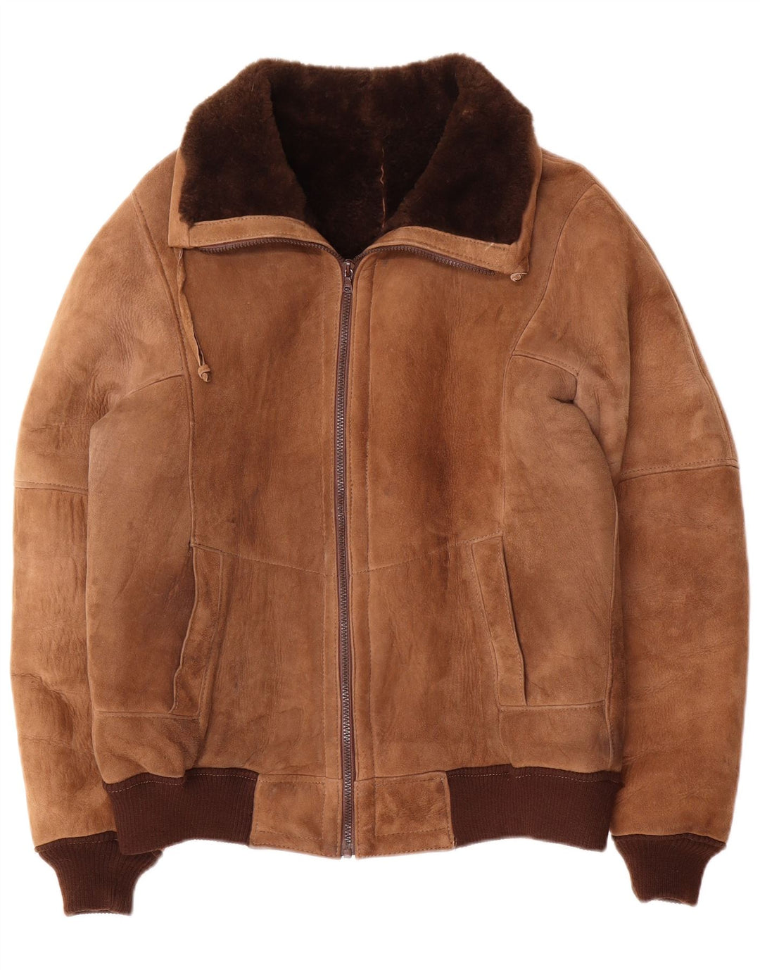 Jachetă vintage bărbați din shearling IT 52 XL maro colorblock