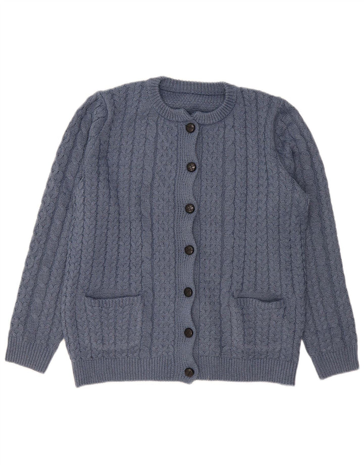 Pulover cardigan vintage pentru femei, cu croiala lejeră, UK 14, poliester albastru mediu