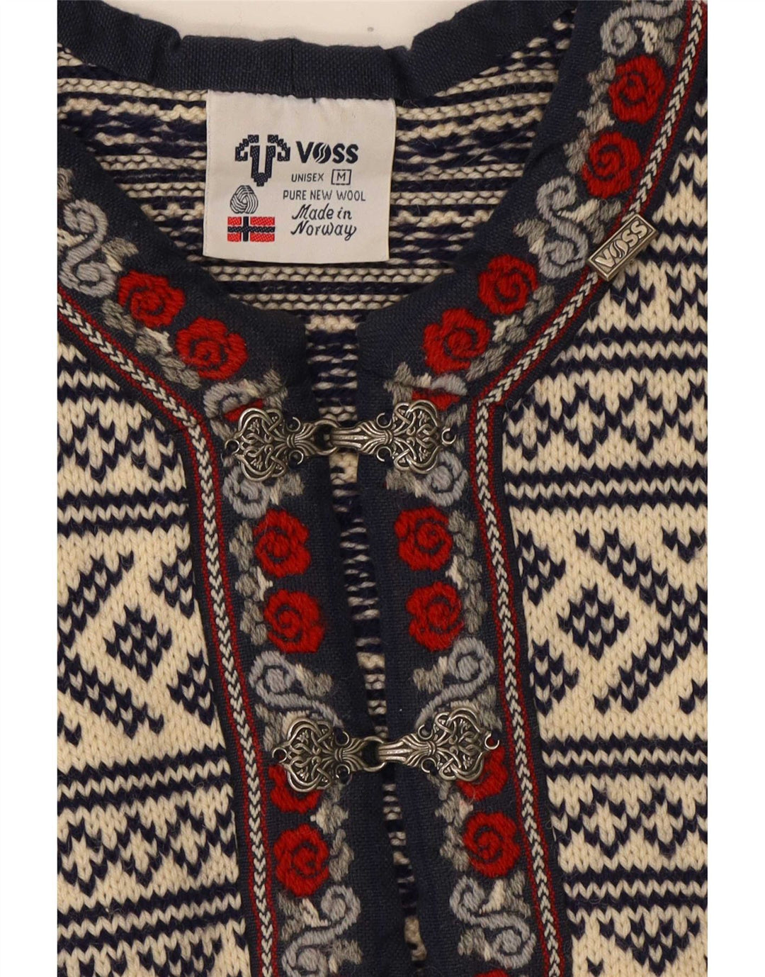 Pulover Voss pentru bărbați, unisex, cu decolteu în V, din lână Fair Isle, alb, mediu