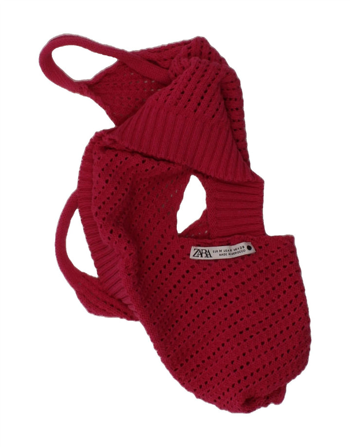 ZARA Womens Crop Crochet Cami Top UK 14 Medium Red Polyester Vintage Zara and Second-Hand Zara from Messina Hembry 