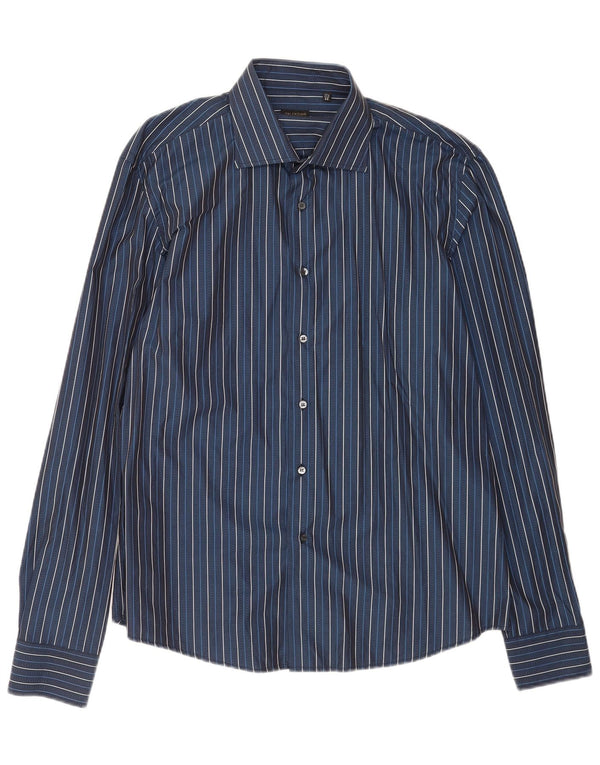 Cămașă Valentino pentru bărbați Inter Fit Mărimea 17 1/2 44 XL, bumbac cu dungi, albastru bleumarin
