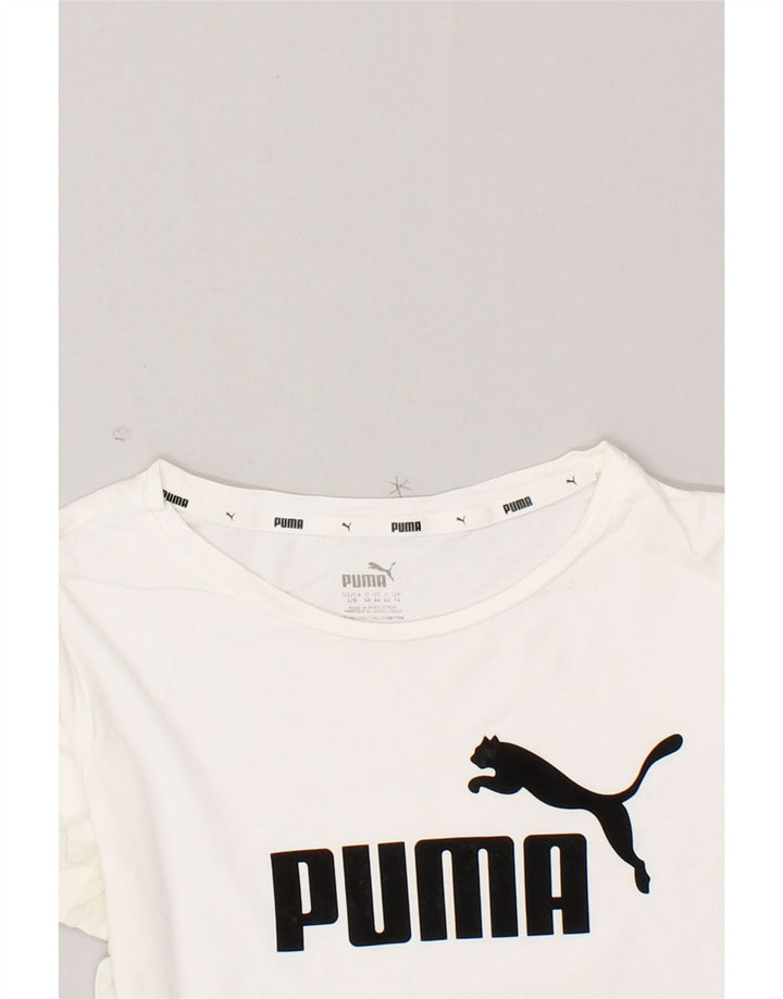 PUMA Womens Graphic T-Shirt Top UK 14 Medium  White Cotton Vintage Puma and Second-Hand Puma from Messina Hembry 