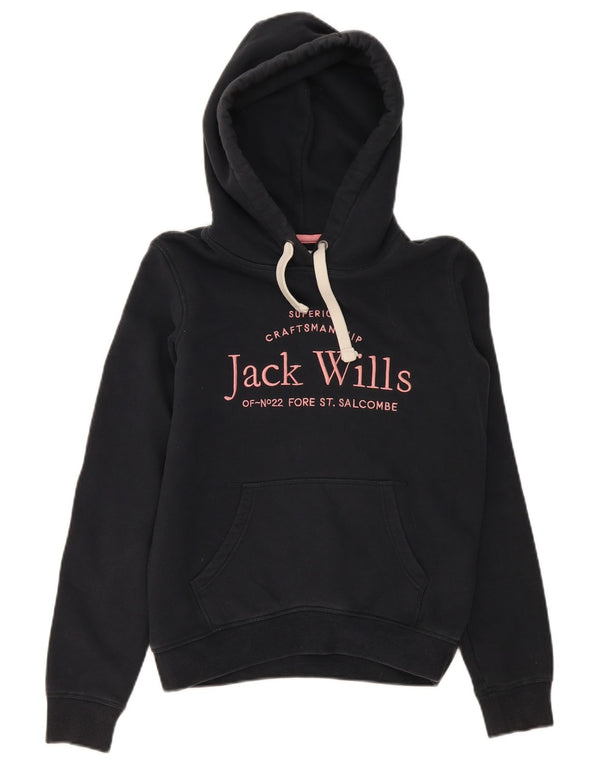 Jack Wills Pulover supradimensionat cu glugă cu grafic pentru femei UK 4 XS Bumbac negru