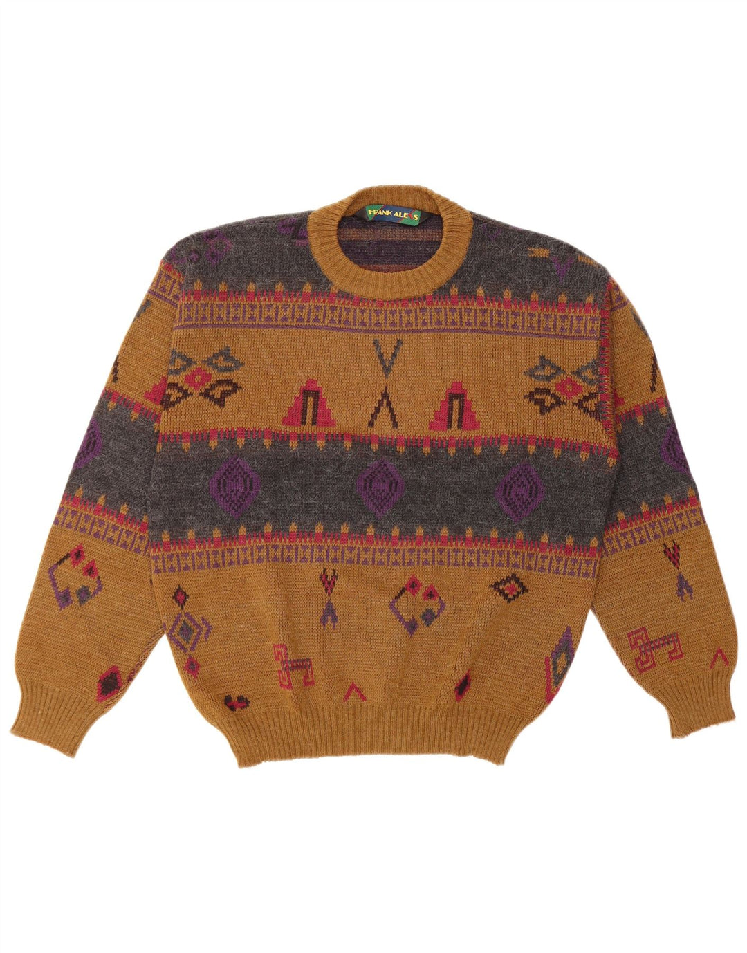 FRANK ALEXS Pulover pentru bărbați cu decolteu rotund IT 48 Maro Mediu Geometric