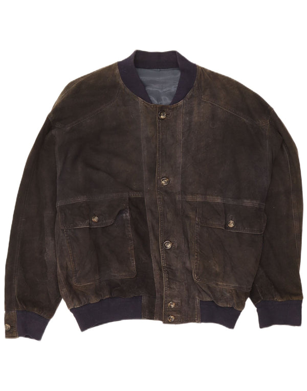 Bomber vintage pentru bărbați din piele intoarsa UK 42 XL din piele gri