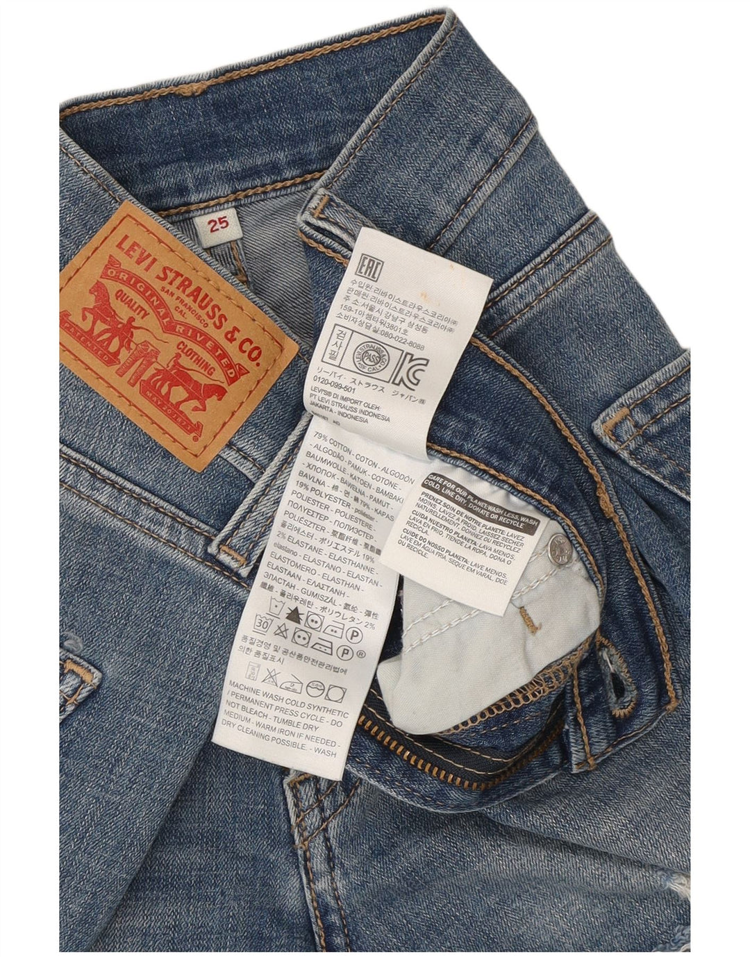 Pantaloni scurți Levi's din denim distressed W25 XS Bumbac albastru