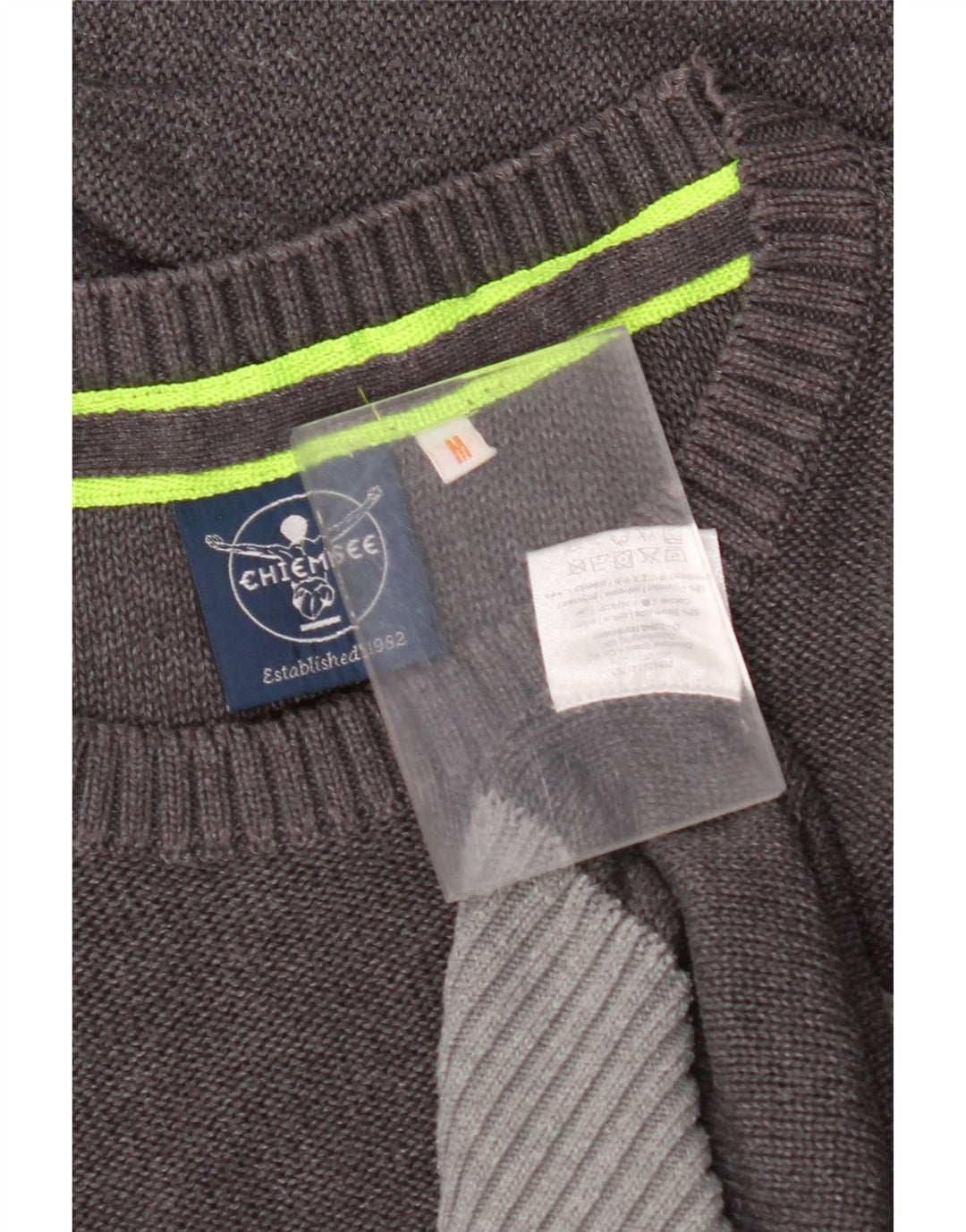 Pulover pentru bărbați CHIEMSEE cu gât roșu, bumbac color bloc, gri mediu