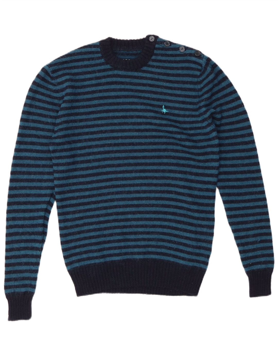 JACK WILLS Pulover pentru bărbați cu decolteu rotund din lână cu dungi mici, albastru bleumarin