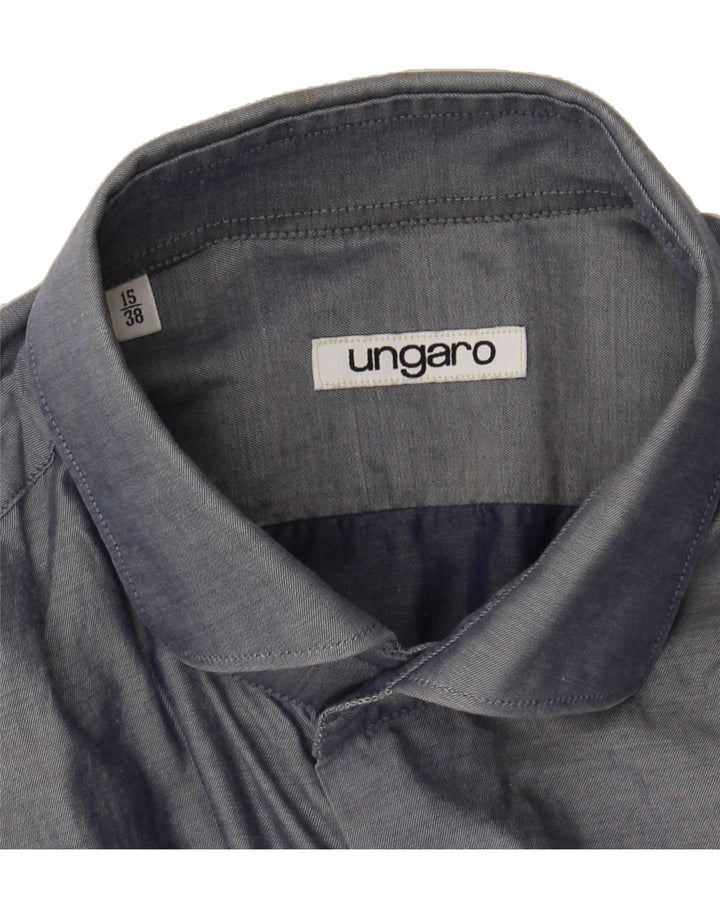 UNGARO Mens Shirt Size 15 38 Medium Navy Blue Cotton Vintage Ungaro and Second-Hand Ungaro from Messina Hembry 