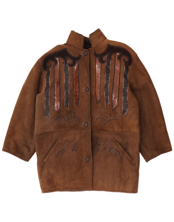 Palton Trachten din shearling vintage pentru femei EU 44 XL maro imprimeu animal