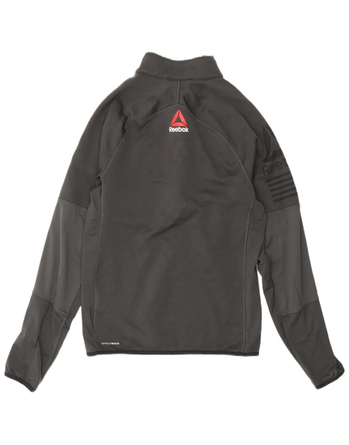 Reebok pentru bărbați, cu grafică, cu fermoar, cu pulover, de top din poliester, gri mic