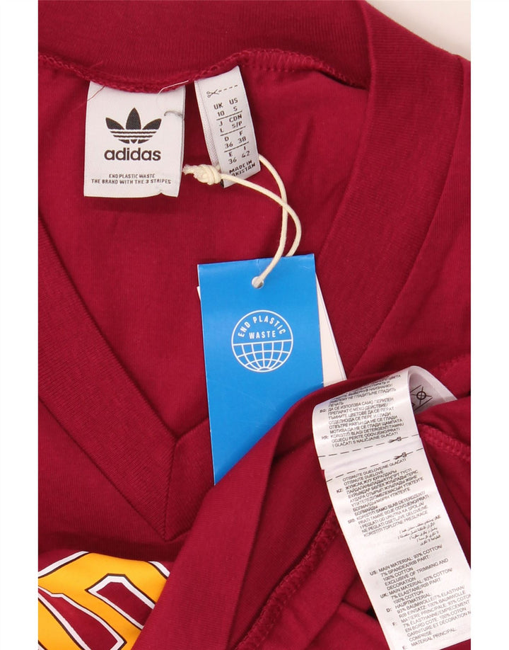 ADIDAS Crop Graphic Vest Top pentru femei UK 10 Small Burgundy Bumbac