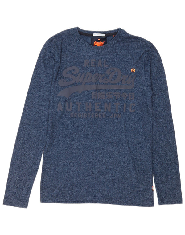 Superdry Mens Graphic Top Long Sleeve Small Blue Flecked Cotton