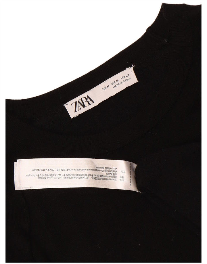 Pulover pentru femei Zara cu gât de barcă UK 12 Medium Black Viscose