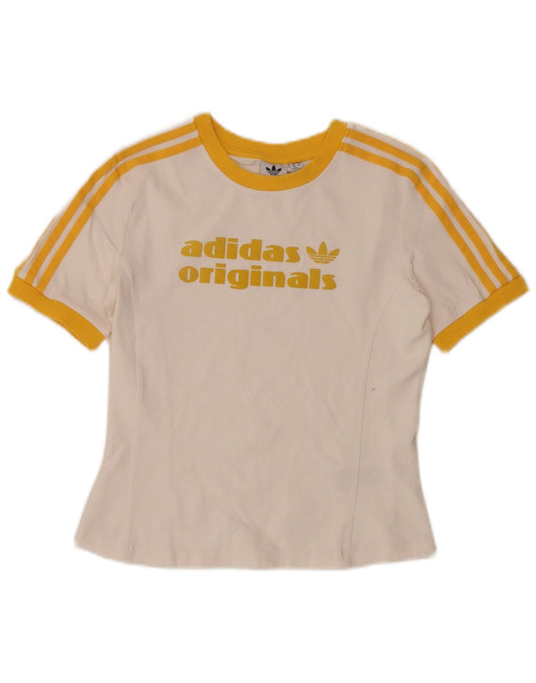 Tricou cu grafic crop Adidas pentru femei Top UK 12/14 Medium White Colorblock