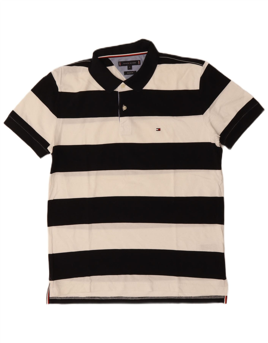 Cămașă polo Tommy Hilfiger pentru bărbați, bumbac cu dungi negre medii