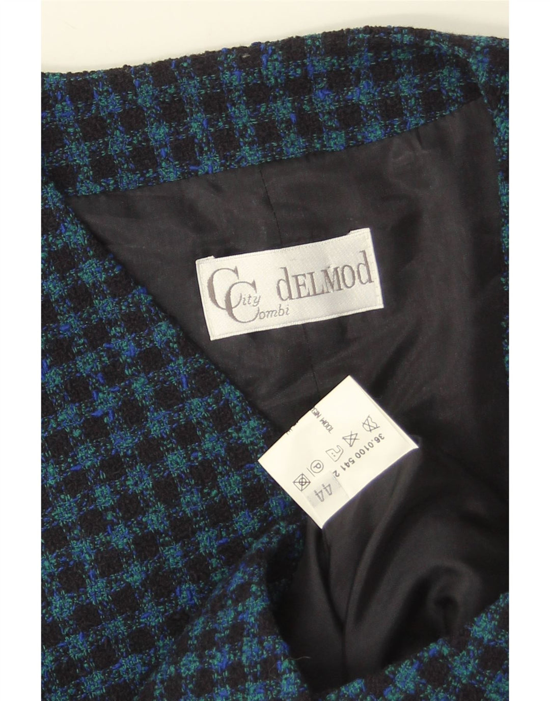 Vestă De Damă Delmod EU 44 XL Lână Nouă Vichy Albastru Marin