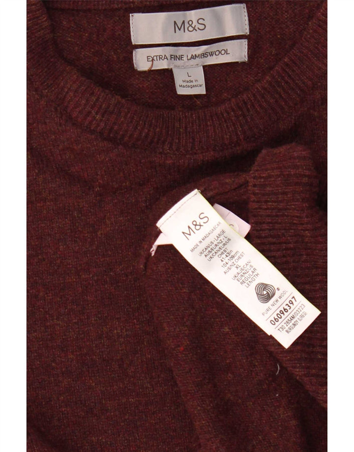 Pulover pentru bărbați Marks & Spencer cu decolteu rotund din lână burgundy mare