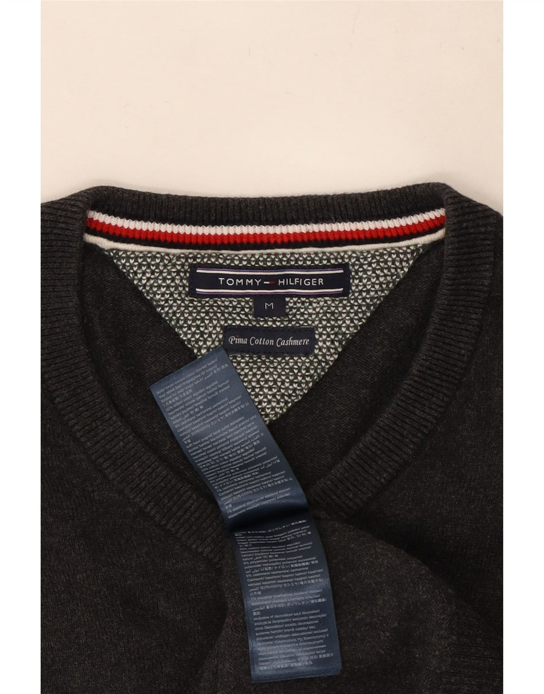 Pulover Tommy Hilfiger pentru bărbați, cu decolteu în V, bumbac, gri mediu
