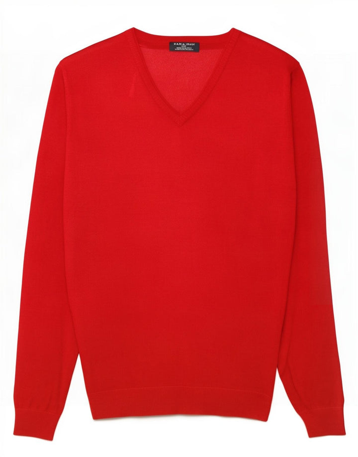 Pulover pentru bărbați Zara, cu decolteu în V, XL, viscoză roșie