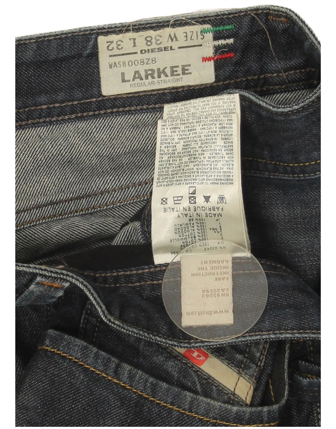 Jeans larkee regulari drepte pentru bărbați Diesel W38 L32 bumbac albastru