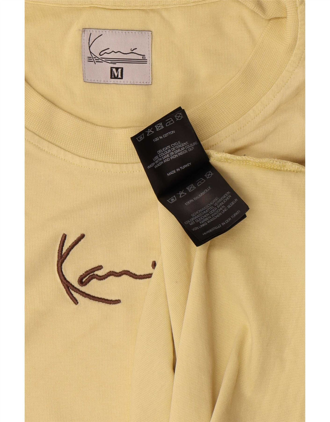 Tricou grafic Karl Kani pentru bărbați Top din bumbac galben mediu
