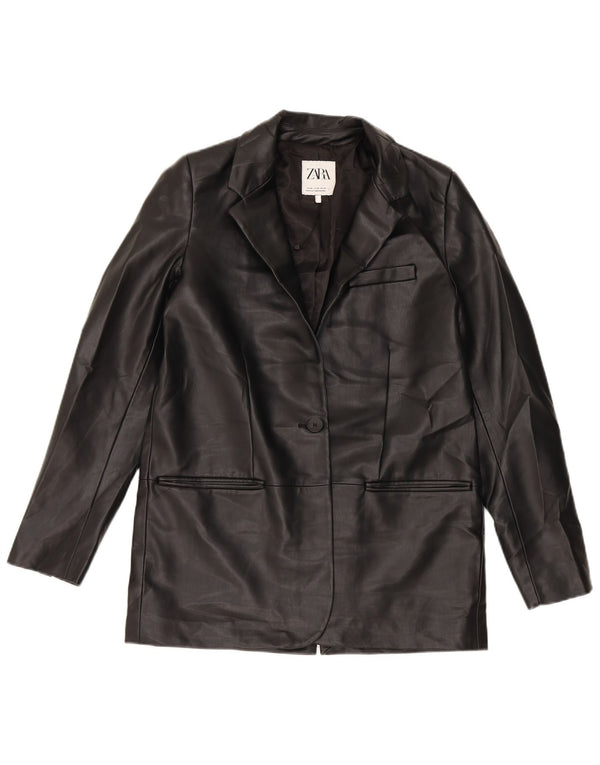 Jachetă pentru femei Zara, cu 1 nasture, din piele artificială, UK 6 XS, poliuretan negru