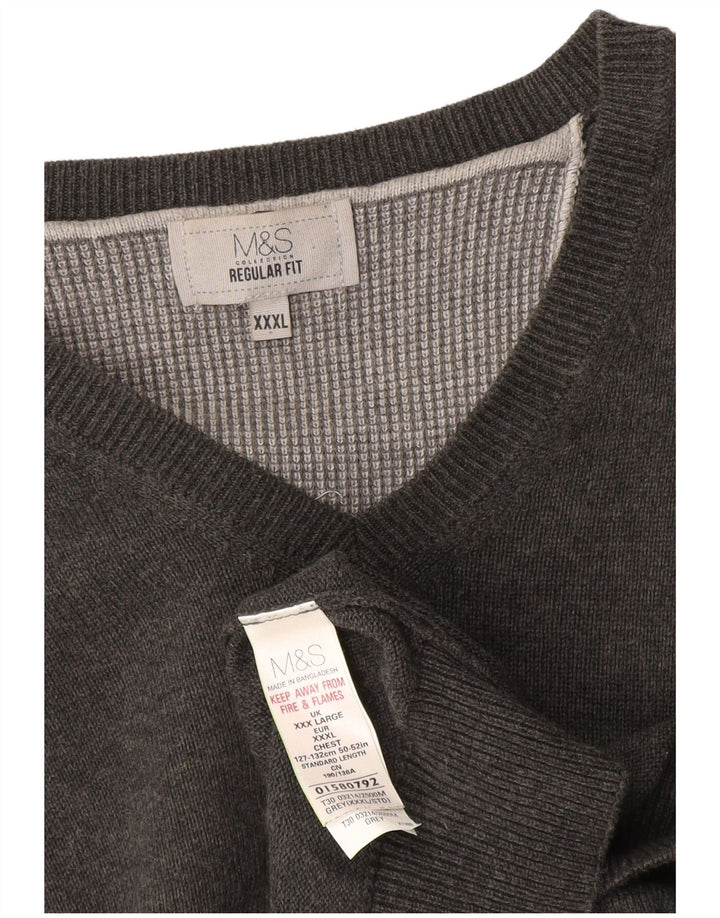 Pulover cu decolteu în V Marks & Spencer pentru bărbați, bumbac gri 3XL