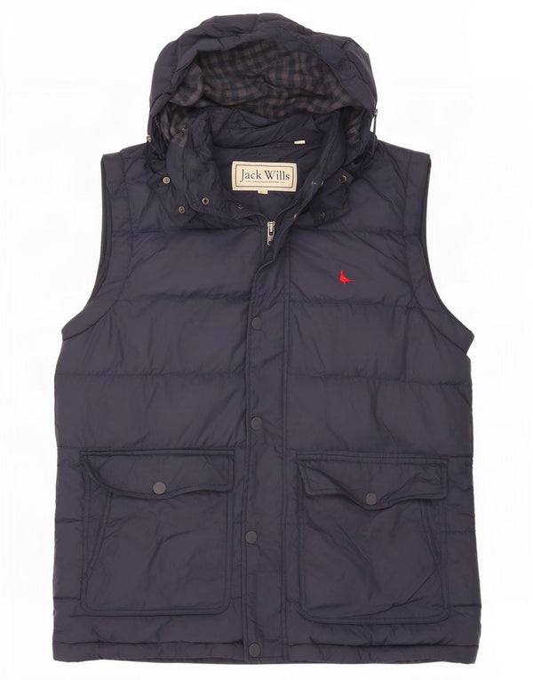 Jack Wills Gilet căptușit cu glugă pentru bărbați UK 38 Medium Navy Blue Marine