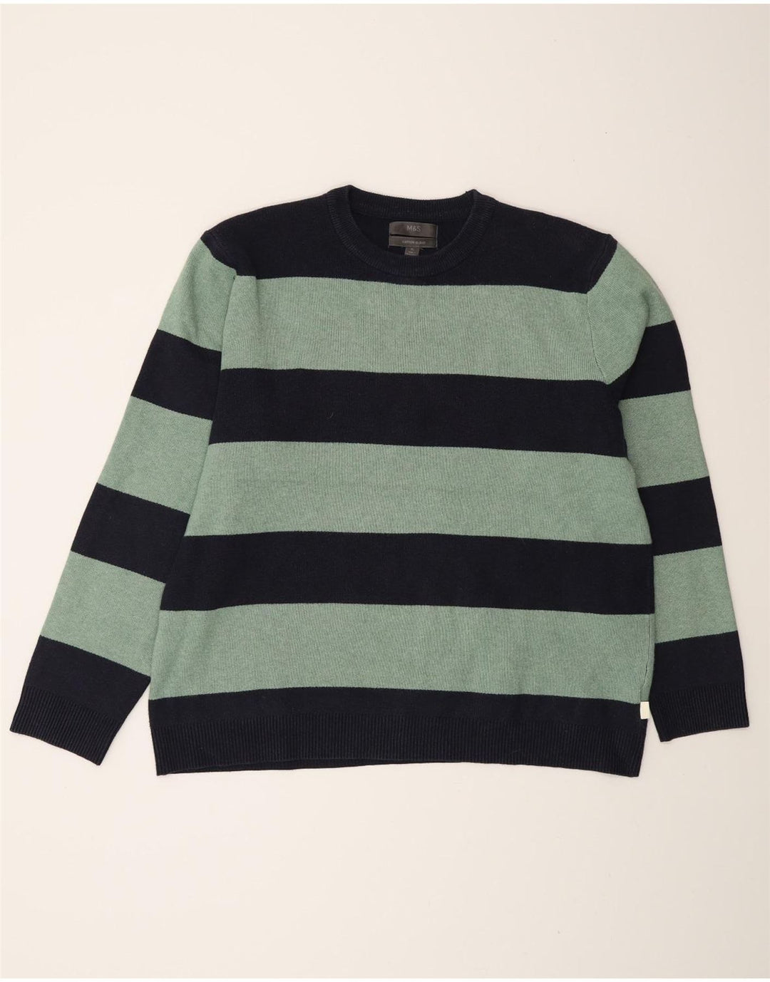 Pulover pentru bărbați Marks & Spencer cu gât crew pulover XL bleumarin cu dungi