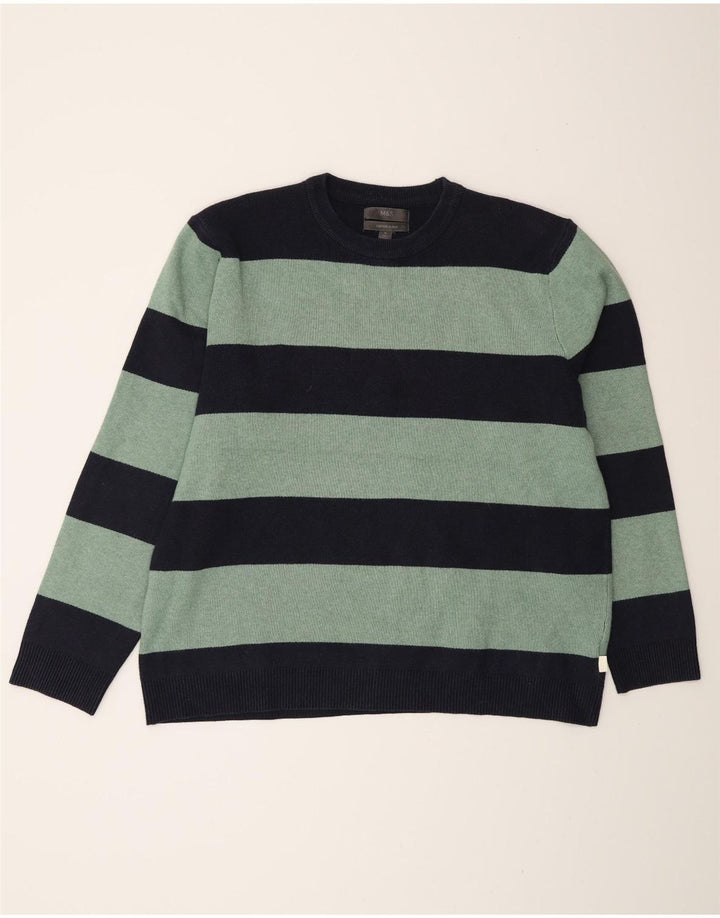 Pulover pentru bărbați Marks & Spencer cu gât crew pulover XL bleumarin cu dungi
