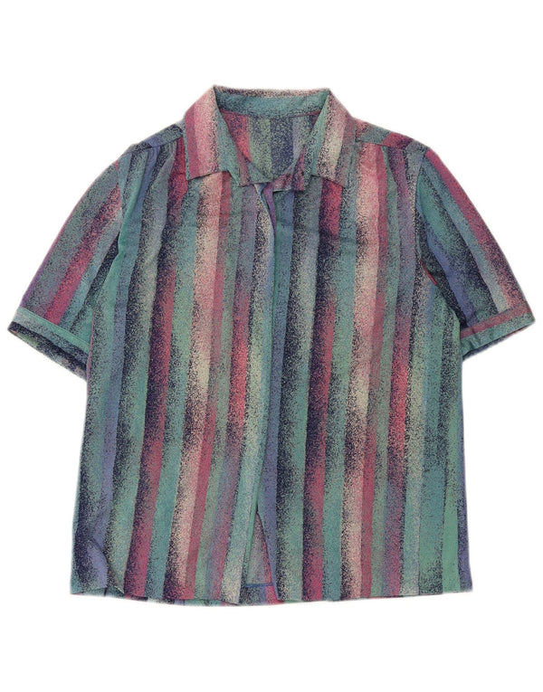 Cămașă vintage cu mânecă scurtă pentru femei UK 12 Medium, multicoloră, cu dungi retro