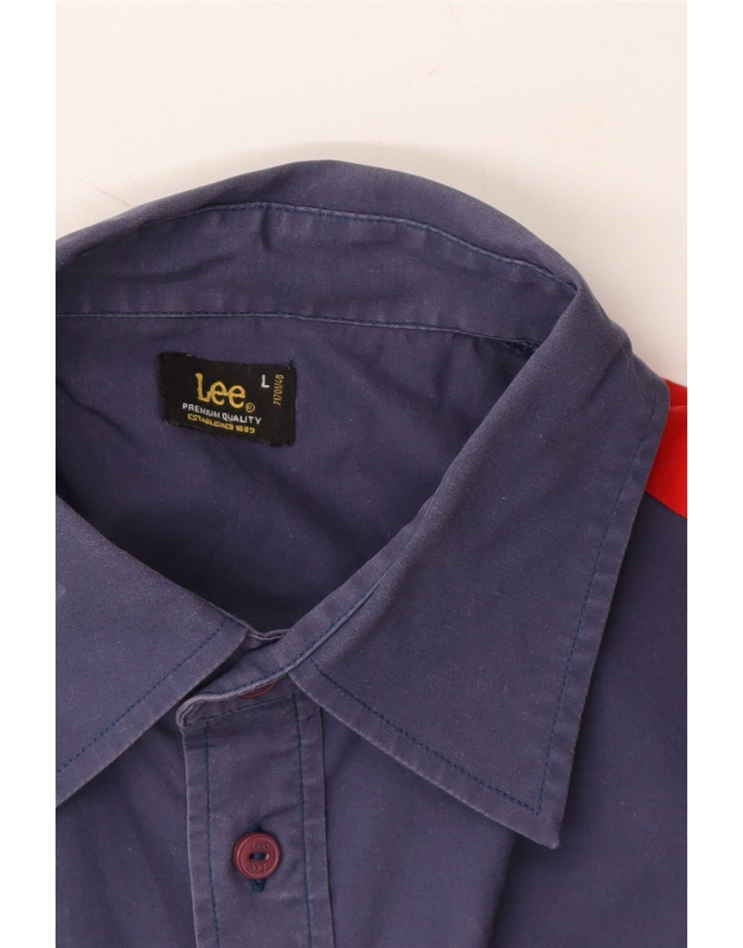 LEE Mens Short Sleeve Shirt Large Navy Blue Colourblock Cotton Vintage Lee and Second-Hand Lee from Messina Hembry 