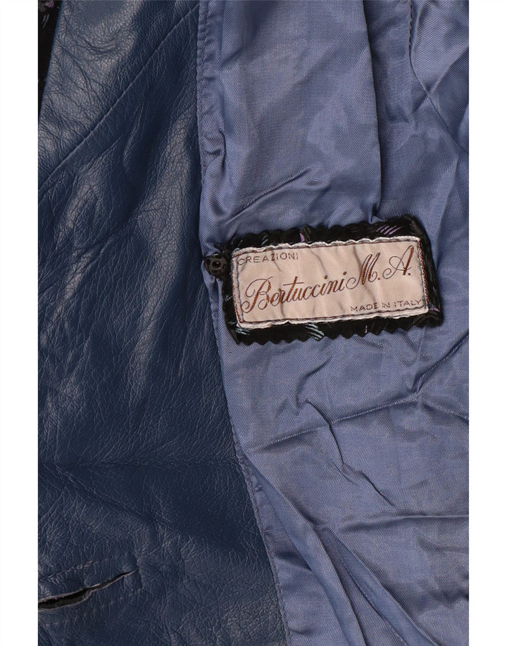 Jachetă de piele vintage pentru femei UK 14 mare, albastru, floral, retro