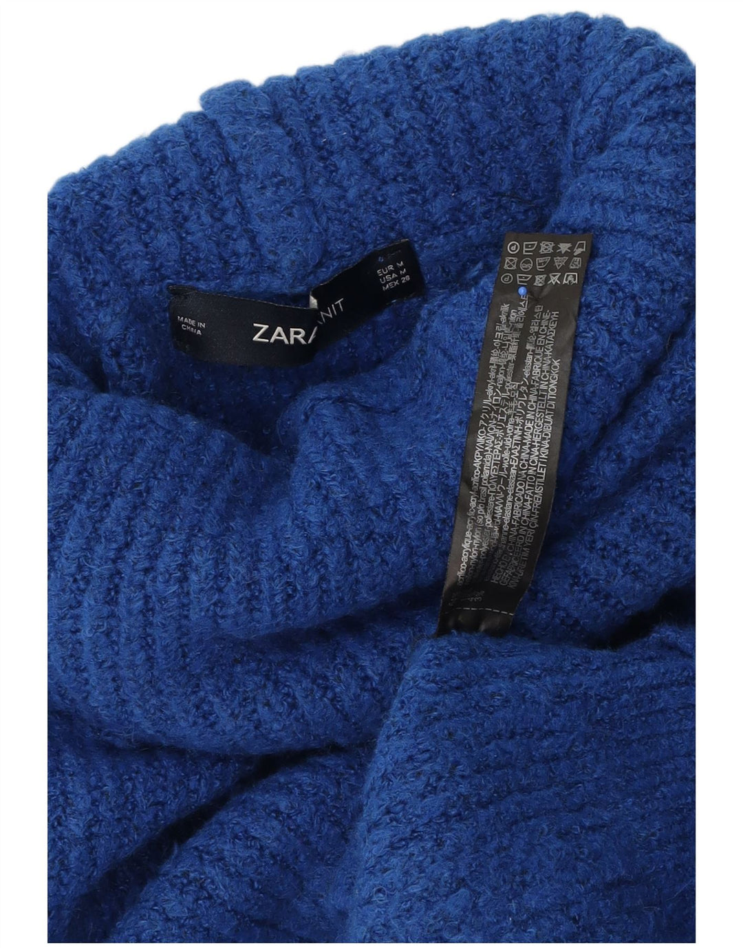 Pulover supradimensionat pentru femei Zara, cu gât rulat, UK 14, albastru mediu acrilic