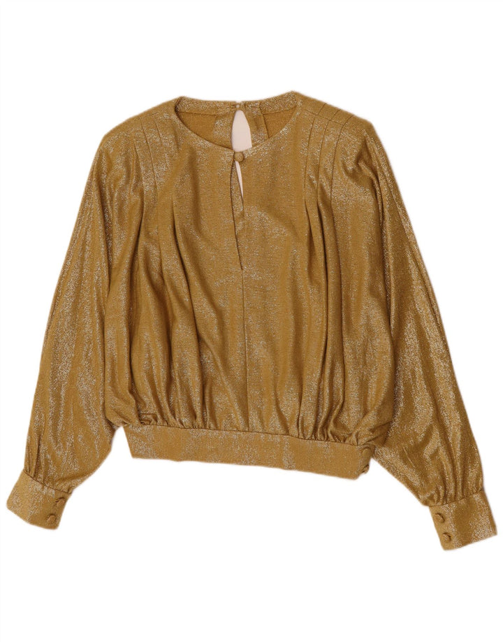 Bluză vintage cu mânecă lungă pentru damă, top UK 12 Medium Gold