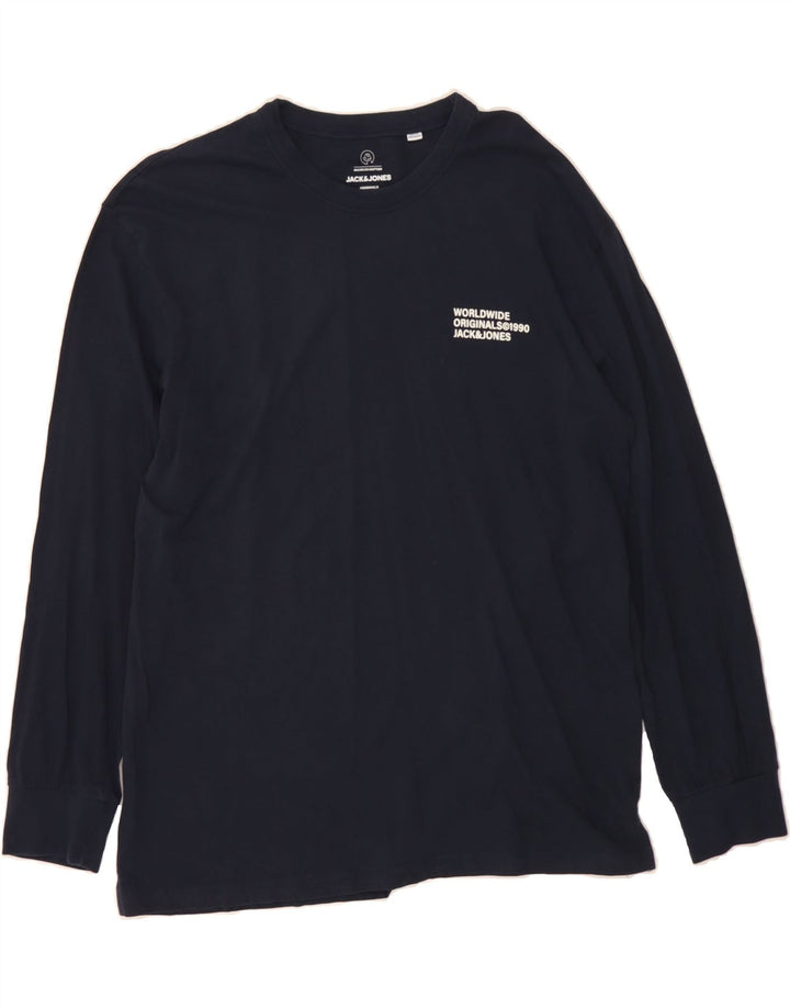 JACK & JONES Mens Graphic Top Long Sleeve XL Navy Blue Vintage Jack & Jones and Second-Hand Jack & Jones from Messina Hembry 