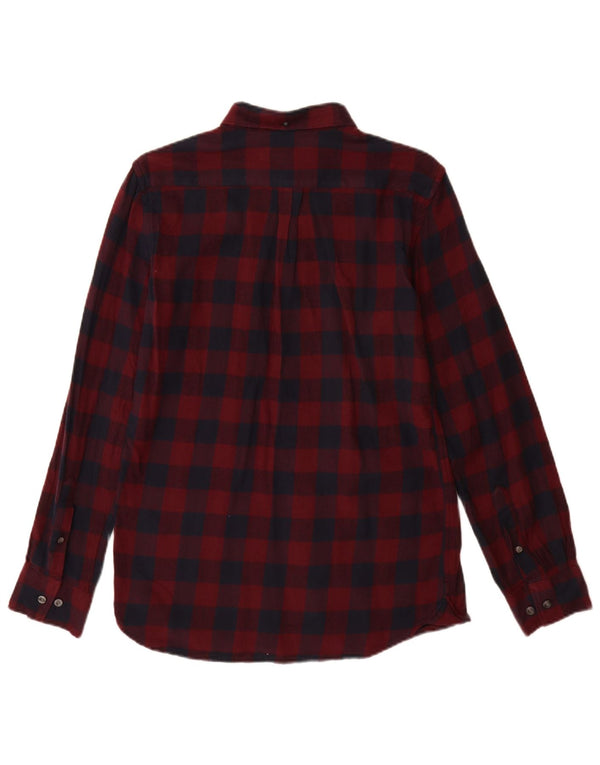 French Connection Mens Flannel Shirt Small Burgundy Check Cotton