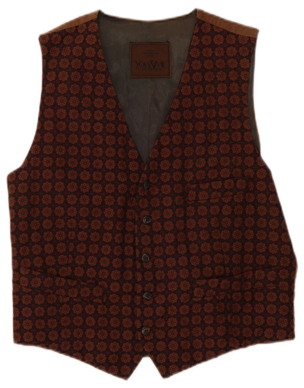 Vintage Mens Waistcoat IT 50 Medium Brown Floral