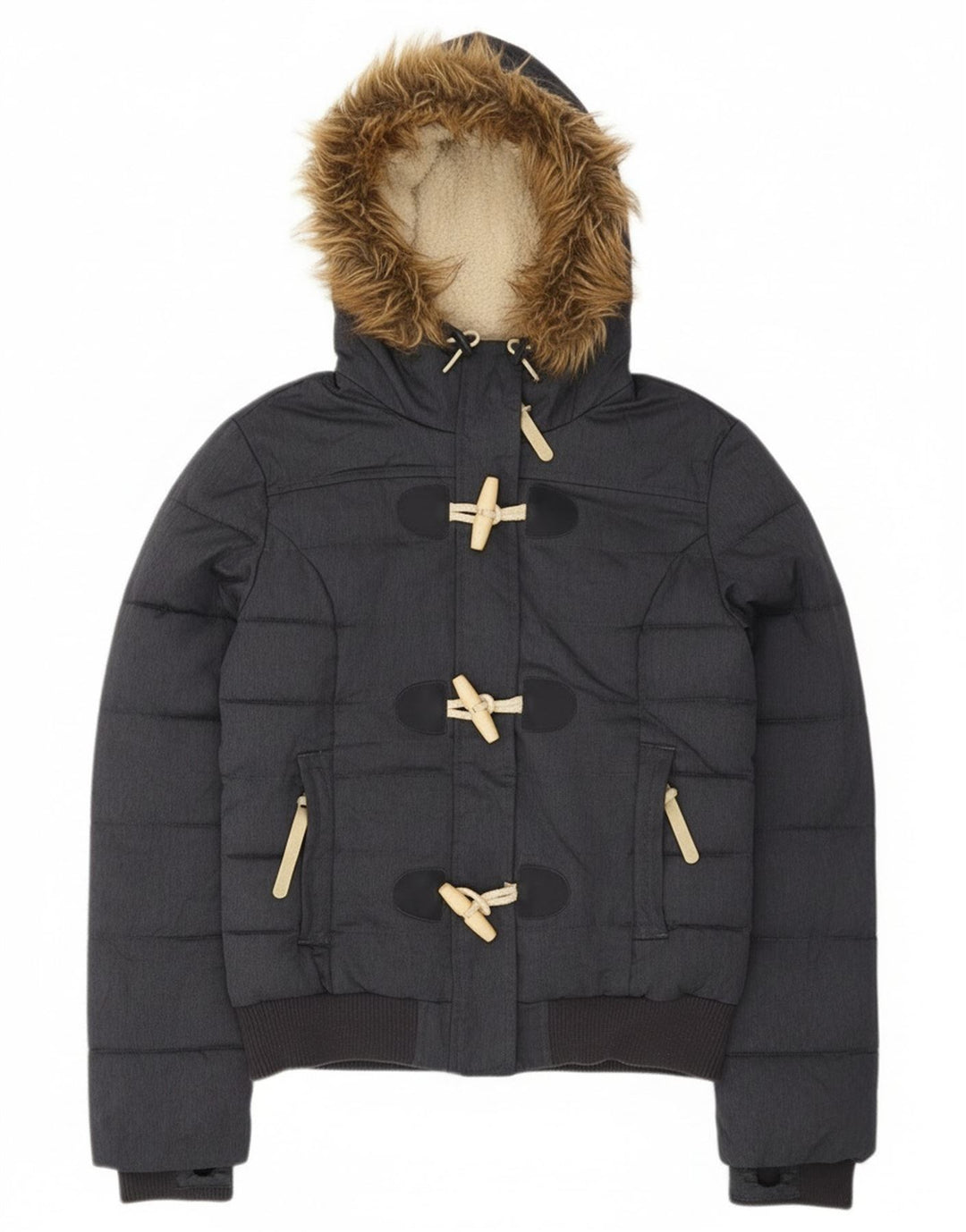 Jachetă căptușită cu glugă Superdry pentru femei UK 10 Small Gri Poliester