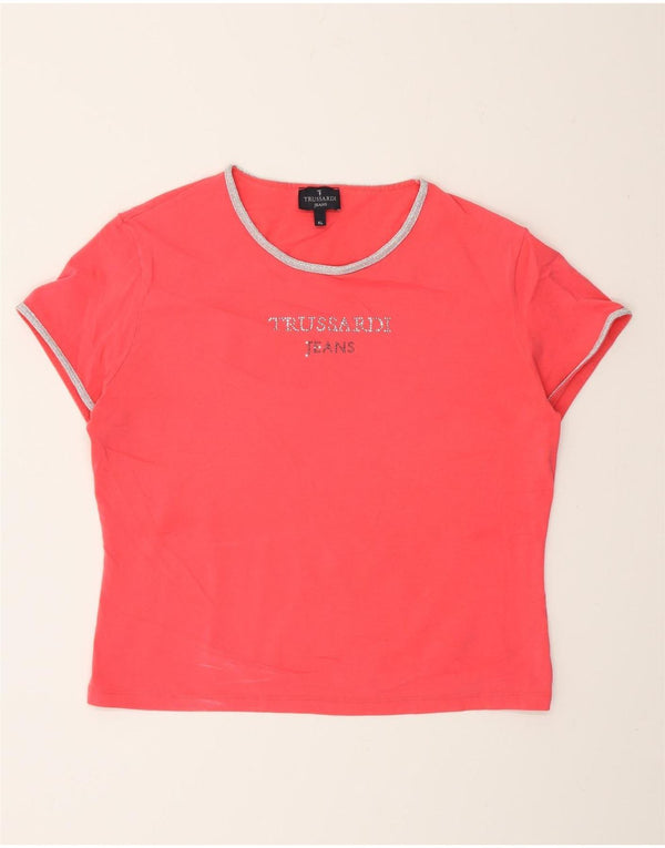 Trussardi Tricou cu grafic crop Top pentru femei UK 18 XL roz