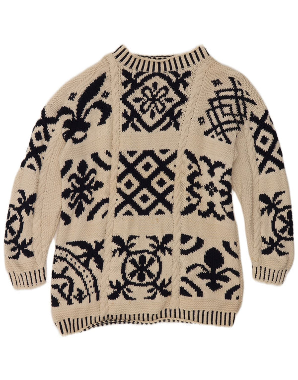 Pulover vintage pentru femei cu gât țestoasă, pulover EU 38 Medium Alb cadru geometric